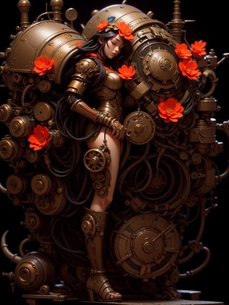 02914-1980087490-1girl,flower,long_hair,solo,closed_eyes,orange_flower,very_long_hair,black_haircable,steampunk,solo,machine, full body,.png
